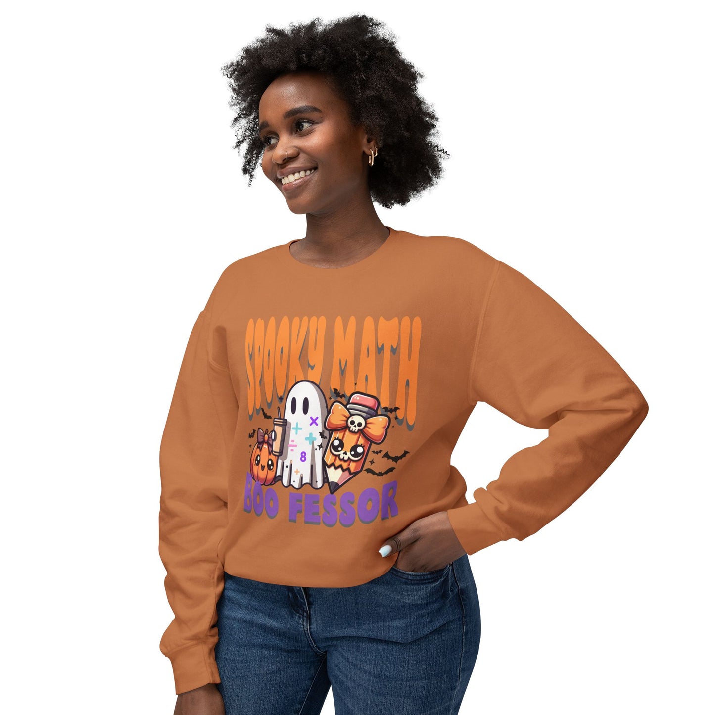 Math Teacher Halloween Lightweight Crewneck Sweatshirt, Custom School Subjects, Spooky Boo-fessor, School Inspired Design, Comfort Colors