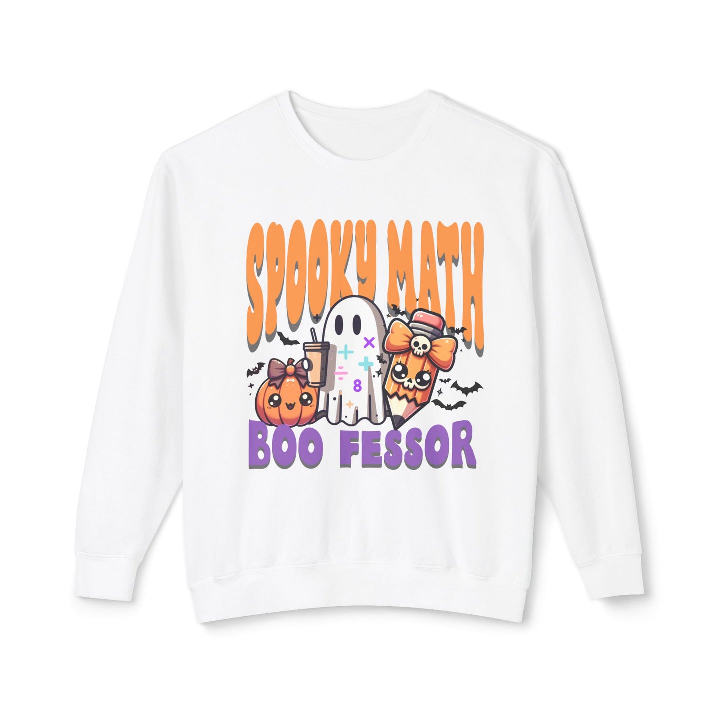 Math Teacher Halloween Lightweight Crewneck Sweatshirt, Custom School Subjects, Spooky Boo-fessor, School Inspired Design, Comfort Colors