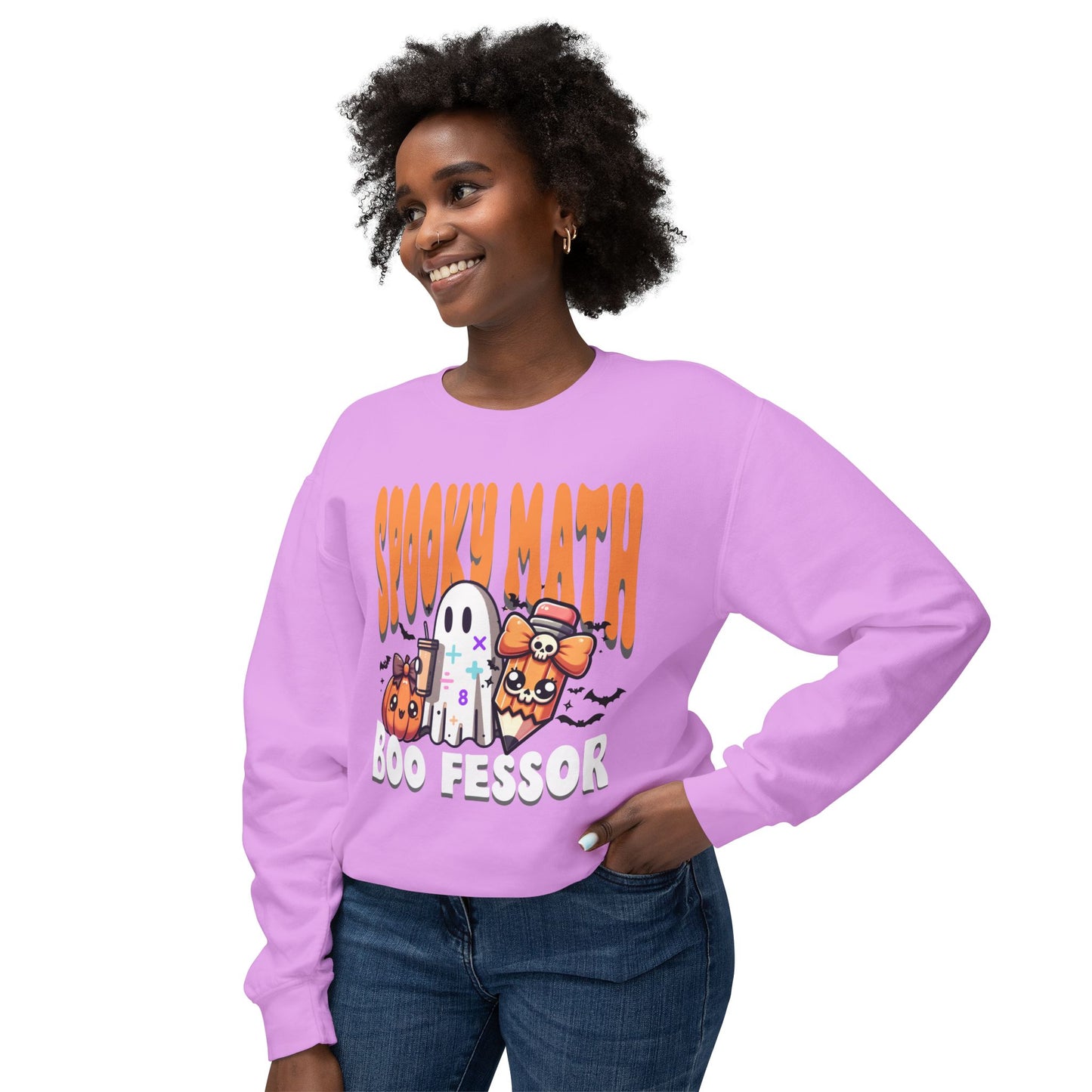 Math Teacher Halloween Lightweight Crewneck Sweatshirt, Custom School Subjects, Spooky Boo-fessor, School Inspired Design, Comfort Colors
