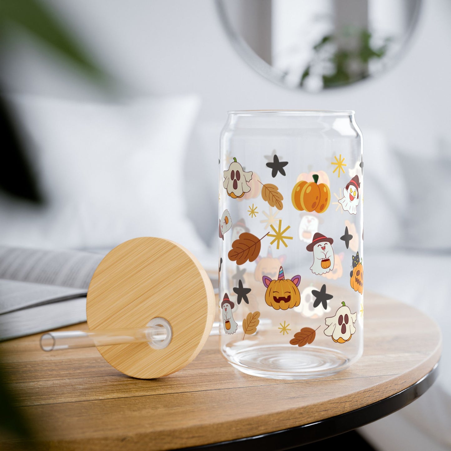 Halloween Sipper Glass, Cute Ghost 16oz Cup, Pumpkin Fall Theme, Sheets Decoration, Halloween Decor