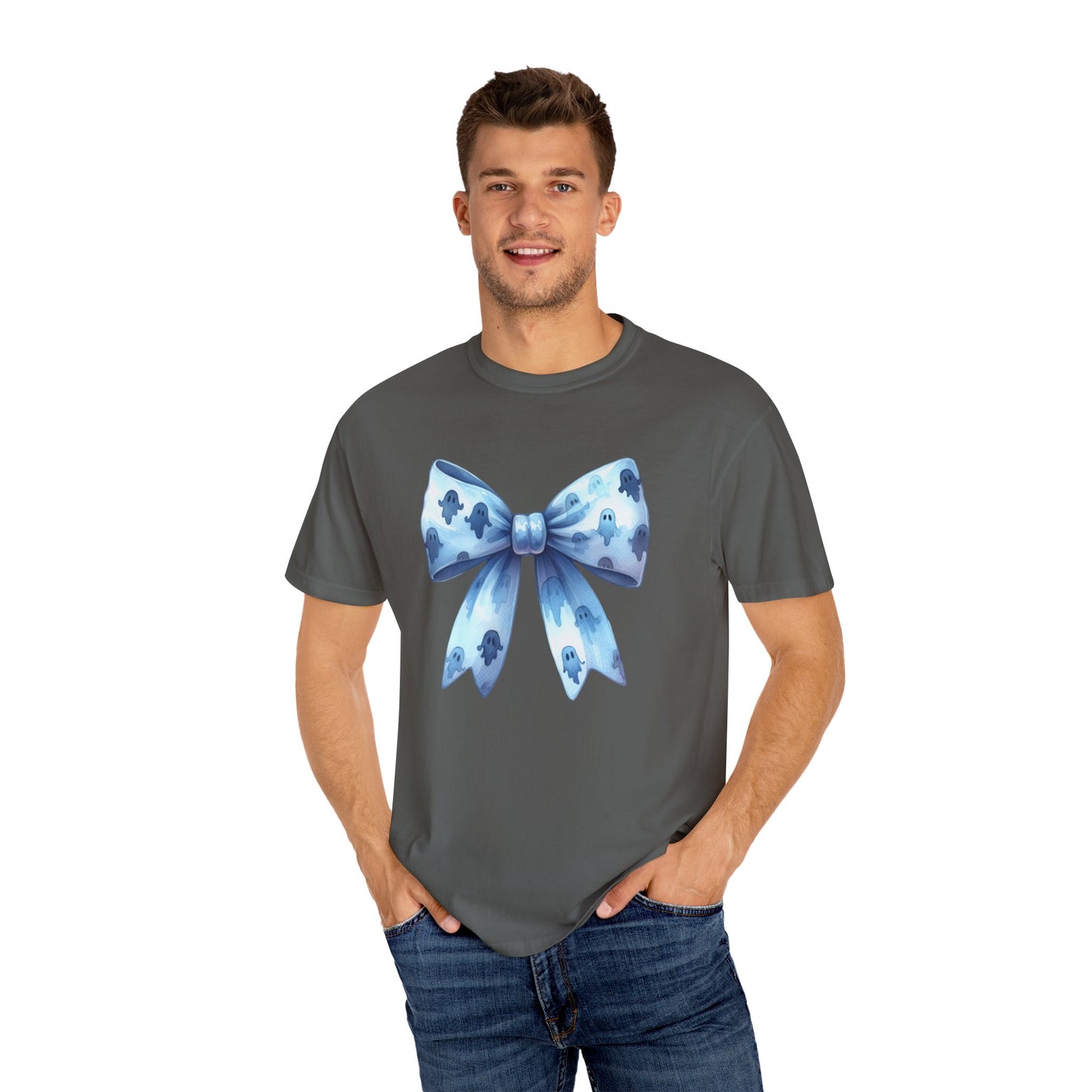 Halloween Coquette Bow Unisex T-shirt, Cute Gifts for Her, Garment-Dyed Tee, Halloween Shirt, Bow Design Shirt