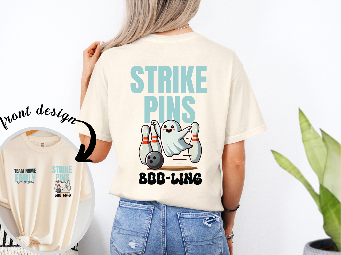 Halloween Bowling T-shirt, Custom Team Name Strike Lanes Boo-ling Ghost Sheet Design, Unisex Tee, Costume Party Shirt, Holiday Bowling Gift,
